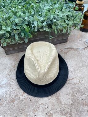 bebe Two-Tone Straw Fedora Hat in Natural and Black